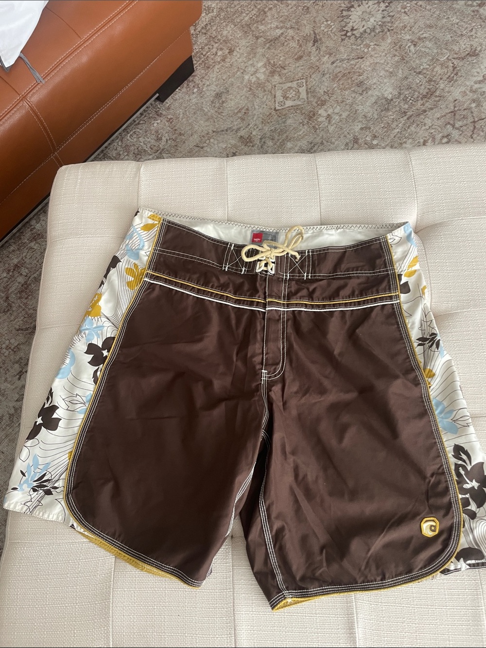 Mossimo Supply Co. Brown Swim Shorts with Floral Side Panels